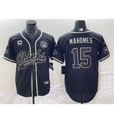 Men Kansas City Chiefs 15 Patrick Mahomes Black With 4 Star C Patch Cool Bae Stitched Baseball Jersey