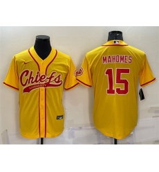 Men Kansas City Chiefs 15 Patrick Mahomes Gold With Patch Cool Base Stitched Baseball Jersey