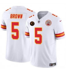 Men   Kansas City Chiefs 5 Hollywood Brown White 2025 F U S E  John Madden Patch Vapor Untouchable Limited Stitched Football Jersey
