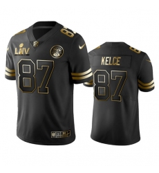 Men Kansas City Chiefs 87 Travis Kelce Black Golden Super Bowl LV Vapor Limited Stitched Jersey