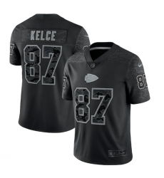 Men Kansas City Chiefs 87 Travis Kelce Black Reflective Limited Stitched Football Jersey