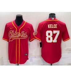 Men Kansas City Chiefs 87 Travis Kelce Red Cool Base Stitched Baseball Jersey
