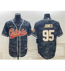 Men Kansas City Chiefs 95 Chris Jones Grey Camo With Patch Cool Base Stitched Baseball Jersey