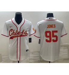 Men Kansas City Chiefs 95 Chris Jones White With Patch Cool Base Stitched Baseball Jersey