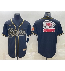 Men Kansas City Chiefs Black Gold Team Big Logo With Patch Cool Base Stitched Baseball Jersey