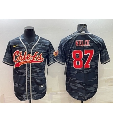 Men Kansas City Chiefs Blank 87 Travis Kelce Grey Navy Camo With Patch Cool Base Stitched Baseball Jersey