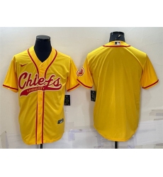 Men Kansas City Chiefs Blank Gold With Patch Cool Base Stitched Baseball Jersey