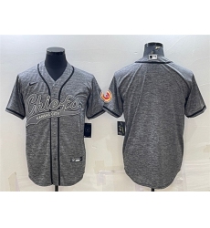 Men Kansas City Chiefs Blank Grey With Patch Cool Base Stitched Baseball Jersey