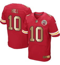 Nike Chiefs #10 Tyreek Hill Red Team Color Mens Stitched NFL Elite Gold Jersey