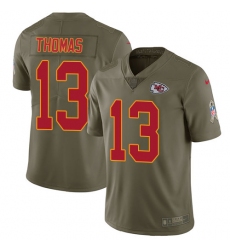 Nike Chiefs #13 De Anthony Thomas Olive Mens Stitched NFL Limited 2017 Salute to Service Jersey