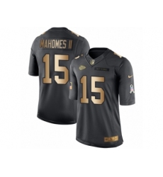 Nike Chiefs 15 Patrick Mahomes II Black Men Stitched NFL Limited Gold Salute To Service Jersey