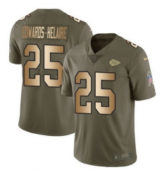 Nike Chiefs 25 Clyde Edwards Helaire Olive Gold Men Stitched NFL Limited 2017 Salute To Service Jersey