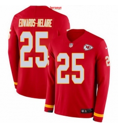 Nike Chiefs 25 Clyde Edwards Helaire Red Team Color Men Stitched NFL Limited Therma Long Sleeve Jersey