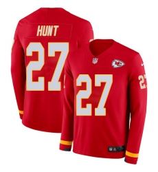 Nike Chiefs #27 Kareem Hunt Red Team Color Men Stitched NFL Limited Therma Long Sleeve Jersey