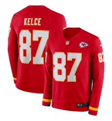 Nike Chiefs 87 Travis Kelce Red Therma Long Sleeve NFL Jersey