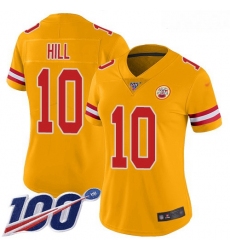 Chiefs #10 Tyreek Hill Gold Women Stitched Football Limited Inverted Legend 100th Season Jersey