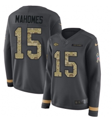 Nike Chiefs #15 Patrick Mahomes Anthracite Salute to Service Women Stitched NFL Limited Therma Long Sleeve Jersey