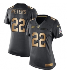 Nike Chiefs #22 Marcus Peters Black Womens Stitched NFL Limited Gold Salute to Service Jersey