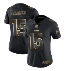 Women Chiefs 15 Patrick Mahomes Black Gold Stitched Football Vapor Untouchable Limited Jersey