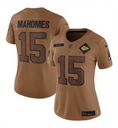Women Kansas City Chiefs 15 Patrick Mahomes 2023 Brown Salute To Service Limited Stitched Jersey  Run Small