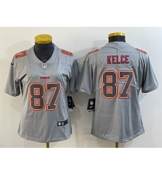 Women Kansas City Chiefs 87 Travis Kelce Grey Atmosphere Fashion Stitched Jersey