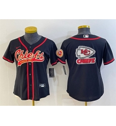 Women Kansas City Chiefs Black Team Big Logo With Patch Cool Base Stitched Baseball Jersey