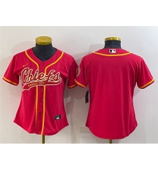 Women Kansas City Chiefs Blank Red With Patch Cool Base Stitched Baseball Jersey