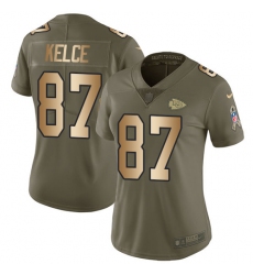 Womens Nike Chiefs #87 Travis Kelce Olive Gold  Stitched NFL Limited 2017 Salute to Service Jersey