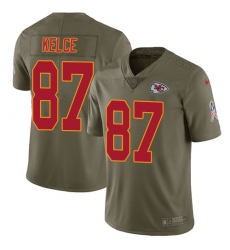 Youth Nike Chiefs #87 Travis Kelce Olive Stitched NFL Limited 2017 Salute to Service Jersey