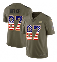 Youth Nike Chiefs #87 Travis Kelce Olive USA Flag Stitched NFL Limited 2017 Salute to Service Jersey