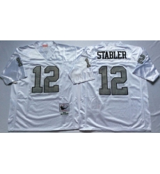 Men Las Vegas Raiders 12 Ken Stabler White Silver M&N Throwback Jersey
