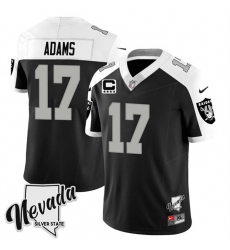 Men Las Vegas Raiders 17 Davante Adams Black White 2023 F U S E Nevada Silver Stat With 4 Star C Patch Stitched Football Jersey