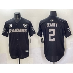 Men Las Vegas Raiders 2 Ashton Jeanty Black With Nevada Silver Stat Patch And 65th Anniversary Patch 3 Star C Patch Stitched Baseball Jersey