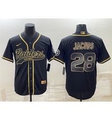 Men Las Vegas Raiders 28 Josh Jacobs Black Gold With Patch Cool Base Stitched Baseball Jersey