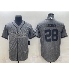 Men Las Vegas Raiders 28 Josh Jacobs Grey With Patch Cool Base Stitched Baseball Jersey