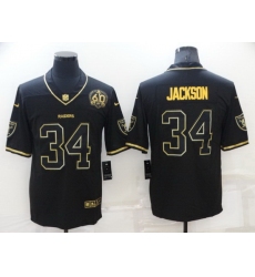 Men Las Vegas Raiders 34 Bo Jackson Black Gold With 60th Anniversary Patch Vapor Limited Stitched jersey
