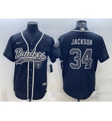 Men Las Vegas Raiders 34 Bo Jackson Black Reflective With Patch Cool Base Stitched Baseball Jersey
