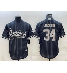 Men Las Vegas Raiders 34 Bo Jackson Black With Patch Cool Base Stitched Baseball Jersey