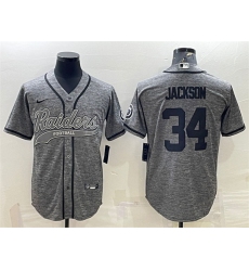 Men Las Vegas Raiders 34 Bo Jackson Grey With Patch Cool Base Stitched Baseball Jersey