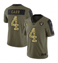 Men Las Vegas Raiders 4 Derek Carr 2021 Salute To Service Olive Camo Limited Stitched Jersey
