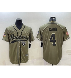 Men Las Vegas Raiders 4 Derek Carr 2022 Olive Salute To Service Cool Base Stitched Baseball Jersey