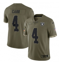 Men Las Vegas Raiders 4 Derek Carr Olive 2022 Salute To Service Limited Stitched Jersey