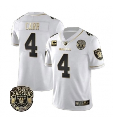 Men Las Vegas Raiders 4 Derek Carr White Gold With Champions Patch  26 C Patch Limited Stitched Jersey