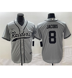 Men Las Vegas Raiders 8 Josh Jacobs Gray Cool Base Stitched Baseball Jersey