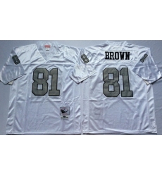 Men Las Vegas Raiders 81 Tim Brown White Silver M&N Throwback Jersey