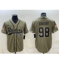 Men Las Vegas Raiders 98 Maxx Crosby 2022 Olive Salute To Service Cool Base Stitched Baseball Jersey