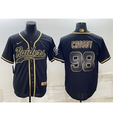 Men Las Vegas Raiders 98 Maxx Crosby Black Gold With Patch Cool Base Stitched Baseball Jersey