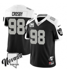 Men Las Vegas Raiders 98 Maxx Crosby Black White 2023 F U S E Nevada Silver Stat With 3 Star C Patch Stitched Football Jersey