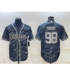 Men Las Vegas Raiders 98 Maxx Crosby Grey Camo With Patch Cool Base Stitched Baseball Jersey