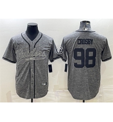 Men Las Vegas Raiders 98 Maxx Crosby Grey With Patch Cool Base Stitched Baseball Jersey